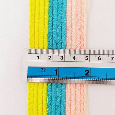 Pink, Blue And Yellow Thread Stripes Trim, Cotton Embroidered Trim